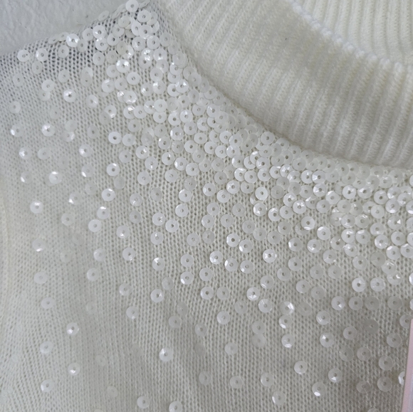 $54 Juicy Couture Turtle Neck Sweater Womens  Sz S Ivory Sequins Pull Over - Picture 11 of 14